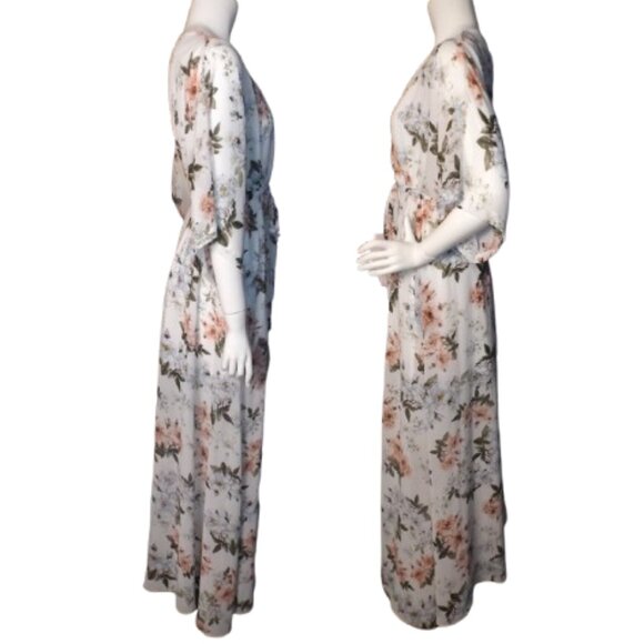 BALTIC BORN Maxi Dress, L, Off-white, Pink Floral, Faux Wrap, short lining - Picture 10 of 14